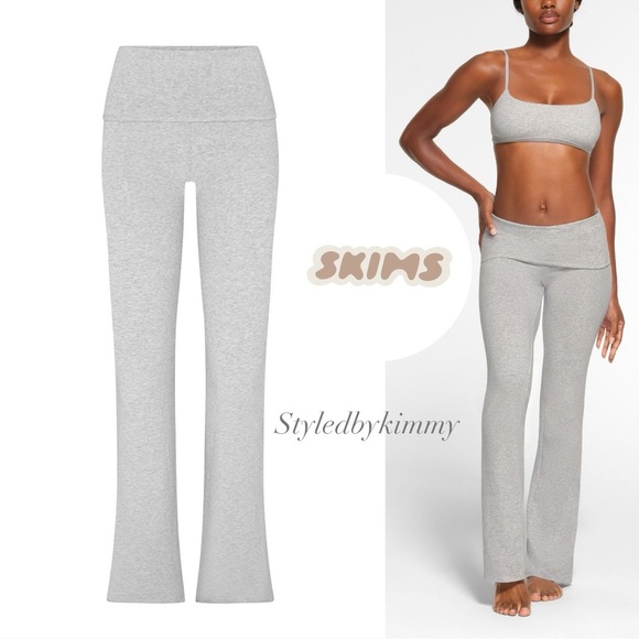 SKIMS Cotton Jersey Foldover Pant in Light Heather Grey size L Large NWT NEW